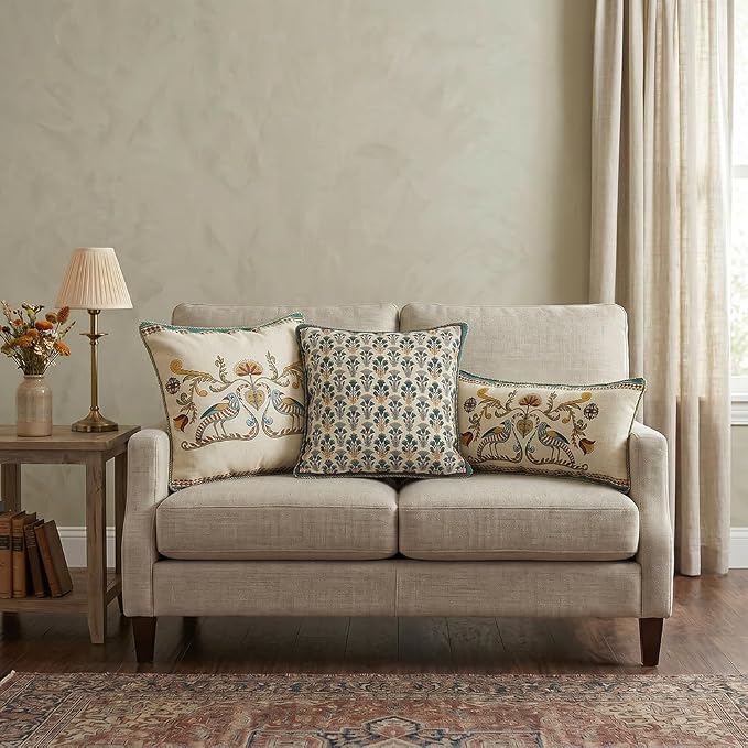 patdrea Designer French Vintage Linen Throw Pillow Cover,18"x18"-Wensel D | RusticDecorative Pillow Case,Farmhouse Floral Pattern,Cushion Coverfor Couch Living Room Bedroom Sofa