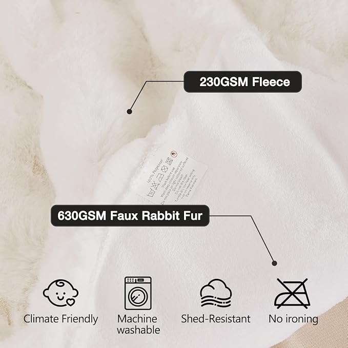 ORINOVA Light Beige Fluffy Blanket King Size Faux Bunny Fur Fuzzy 90x108 Throw Blanket for Bed Thick Furry Blanket King for Couch Bedroom Decor Winter Home Gifts 1000 GSM