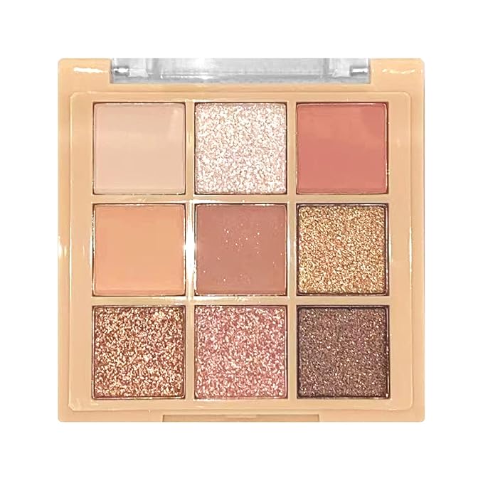 9 Colors Glitter Matte Eyeshadow Palette, Nude Pink Brown Shimmer Eye Shadow Makeup, Daily Gloden Eye Makeup, Sparkly Metallic Eyeshadow Pallet #10