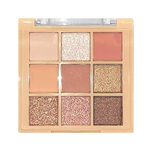 9 Colors Glitter Matte Eyeshadow Palette, Nude Pink Brown Shimmer Eye Shadow Makeup, Daily Gloden Eye Makeup, Sparkly Metallic Eyeshadow Pallet #10