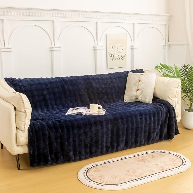 YUSOKI 3D Fleece Bubble Throw Blanket,Navy Blue, 50"x60" | Ultra Soft, Non-Shedding, Lightweight for All Season Use, stays fluffy after repeated washes, Perfect Gifts, Machine Washable