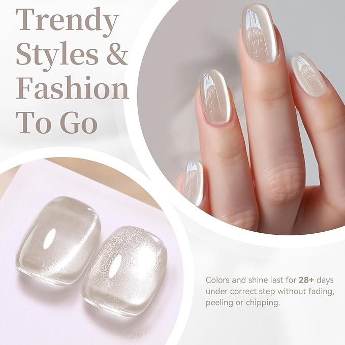 Born Pretty Nude Cat Magnetic Eye Gel Nail Polish 15ML,Jelly Glass Light Brown Crystal Glitter Shimmer Translucent Magnetic Gel Polish with Magnet,Soak Off U V Gels for Women Girl