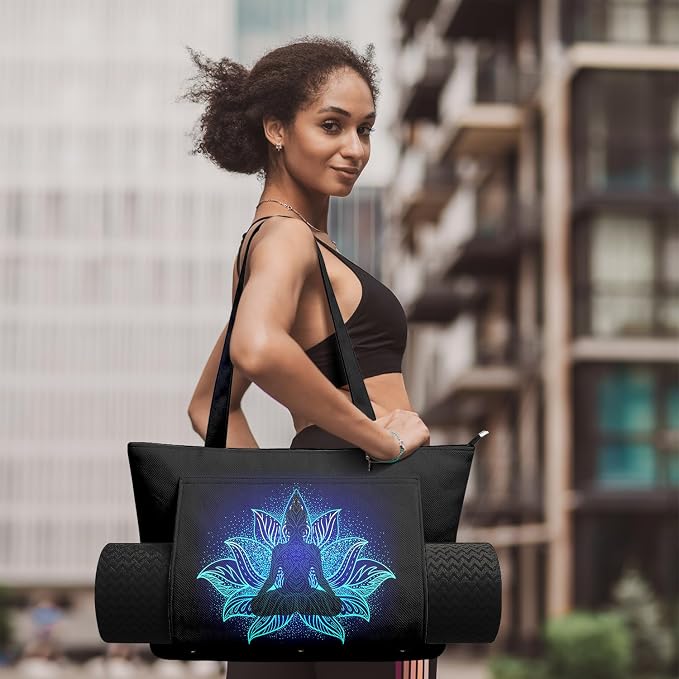 Yoga Bag for Women, Large Canvas Yoga Mat Tote Bag with Yoga Mat Carrier - Large Mat Pocket Fitness Tote for Pilates, Gym, Travel, Office & Beach