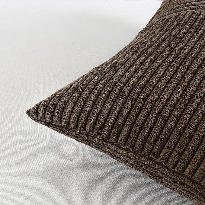 Fancy Homi Dark Brown Decorative Throw Pillow Covers 18x18 Inch for Living Room Couch Bed Sofa, Rustic Farmhouse Boho Home Decor, Soft Corss Corduroy Patchwork Textured Cushion Case 45x45 cm