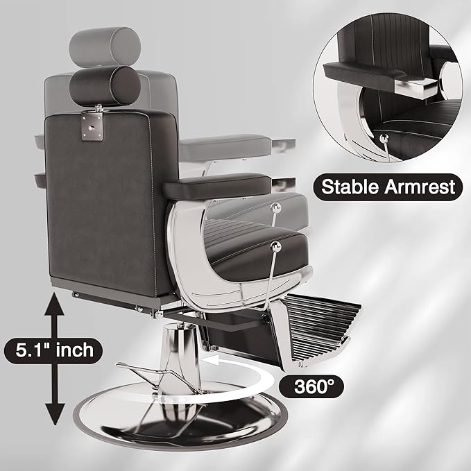 Barber Chair for Barbershop, Hydraulic Reclining Salon Chairs for Hair Stylist, 360 Degree Swivel Heavy Duty Salon Chair, Hair Chair with Adjustable Headrest and Footrest, Black