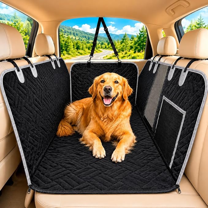 Dog Seat Cover for Back Seat Hard Bottom, XL Backseat Extender for Large Dogs (+420 lbs), Waterproof Dog Car Hammock with Door Protectors, Non-Slip Heavy-Duty Pet Seat Cover for Truck, SUV & Car
