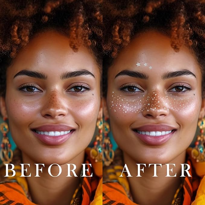 8 Pcs Silver Face Makeup Patches, Silver Glitter Freckles Face Tattoo, Glitter Freckles, Sparkle Makeup Patches, Waterproof Face Glitter Temporary Tattoos for Women