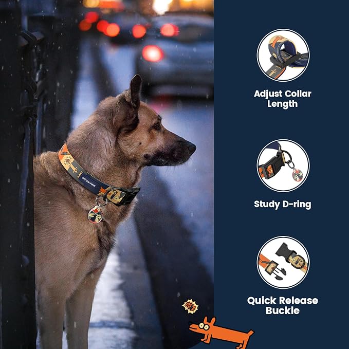 Dog Collar with QR Code ID Tag, Adjustable Pet Collar, Dark Blue, L