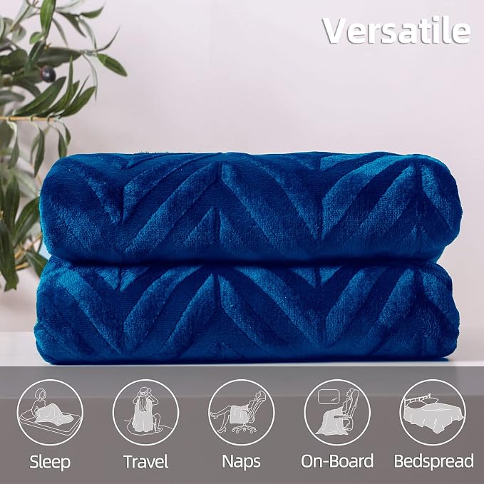 Whale Flotilla Flannel Fleece Fall Bed Blanket King Size, Royal Blue | Lightweight Breathable Soft Bedspread, Plush Fluffy Coverlet Chevron Design Decorative Blanket for Home Life, 90x104 Inch