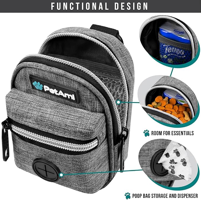 PetAmi Dog Poop Bag Holder for Leash, Waste Bag Dispenser Pet Pouch, Grey