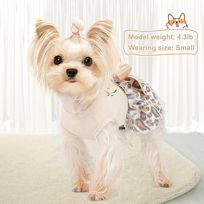 Dog Dresses for Small Dogs Girl - Gradient Sequin Mesh Summer Tutu Dress Dog Clothes - Cat Apparel - Pet Puppy Clothing Doggie Outfits by Kosiyi (Leopard, Large (Chest 17in))