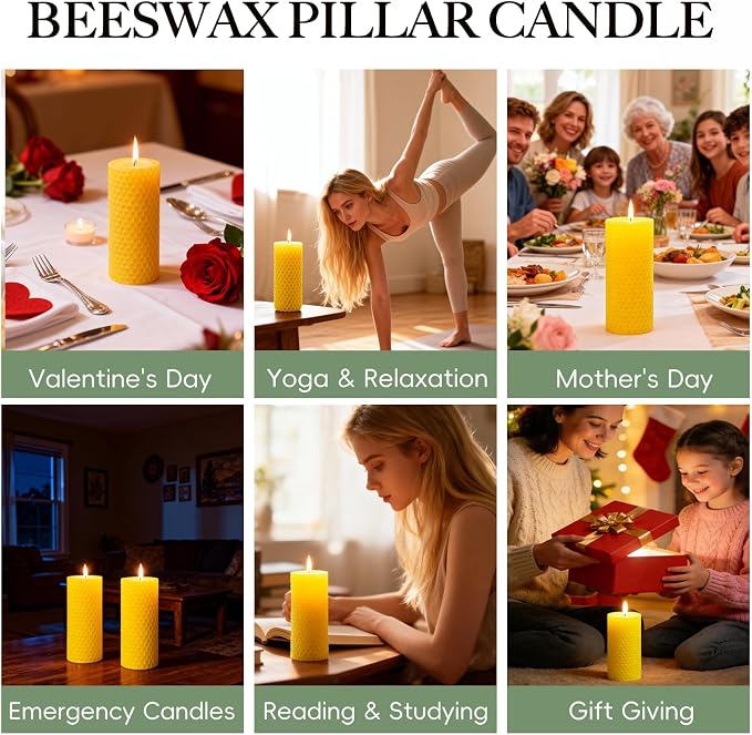 2 Pack Beeswax Pillar Candles, 2x5in Pure Natural Honeycomb Beeswax Candles Bulk, Unscented Bees Wax Candle for Home,Prayer,Dripless Smokeless Organic 100% Pillar Candles