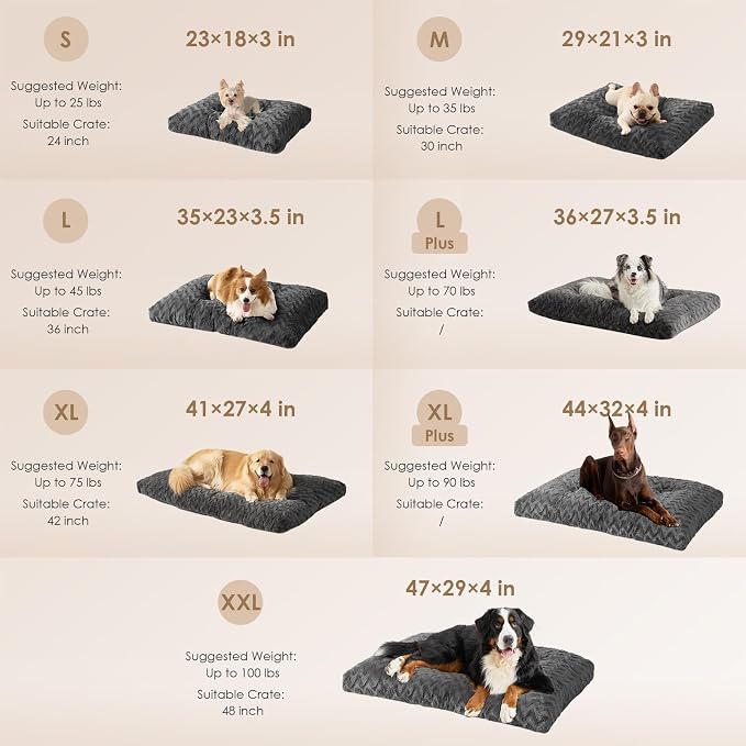 EHEYCIGA Washable Large Dog Bed for Crate, 36x27 Inch Pet Bed, Charcoal | Soft Dog Crate Bed, Plush and Comfy Kennel Pad, Deluxe Sleeping Mattress for Dogs Up to 55 lbs