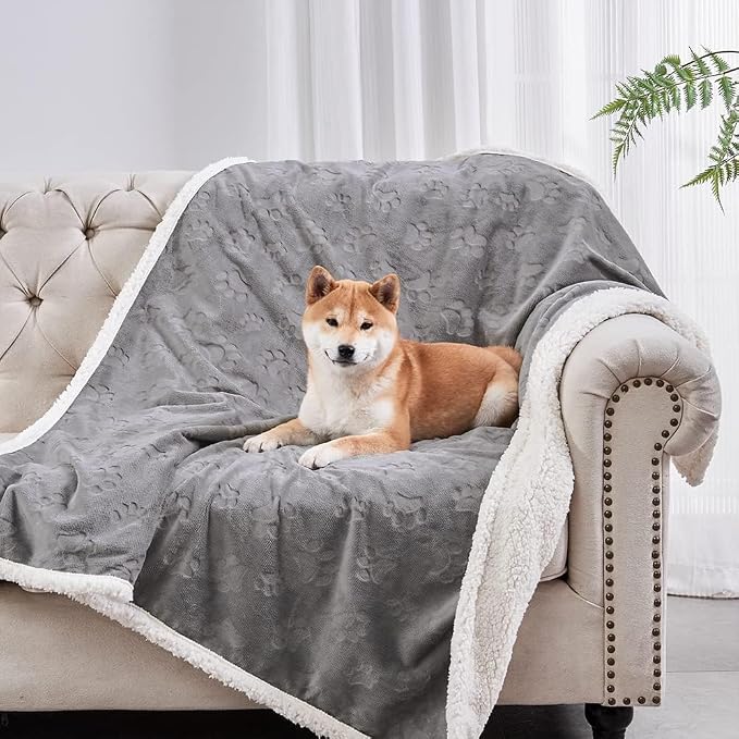 Dog Blankets for Small Dogs - Waterproof Cat Blanket Washable - Sherpa Fleece Puppy Blanket, Soft Plush Reversible Throw Protector for Bed Couch Car Sofa, 30"X40", Grey