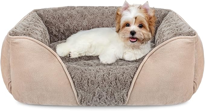 Small Dog Bed for Medium to Large Dogs - Rectangle, Orthopedic, Soft, Calming, Durable Pet Cuddler with Anti-Slip Bottom (20"x19"x6")