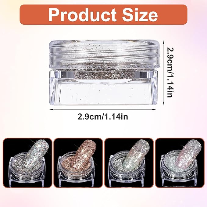 4PCS Diamond Dust Glitter, Sparkling Nail Powder for Crafts, 4 Colors Korean Gel Nail Polish, Holographic & Translucent Setting Powder Kit for Nails Art Supplies Party Wedding