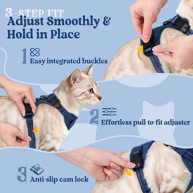 rabbitgoo Cat Harness and Leash Set, Easy-on with Neck Buckle, Navy Blue