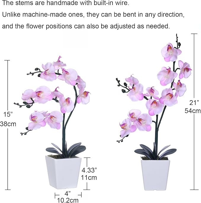 15" Silk Phalaenopsis Orchid in Square Pot, Pink Shades Flower Arrangements | Lifelike Faux Potted Blooms with Moss in a Ceramic Planter. Looks Real, Zero Upkeep, Ideal Centerpiece for Any Table