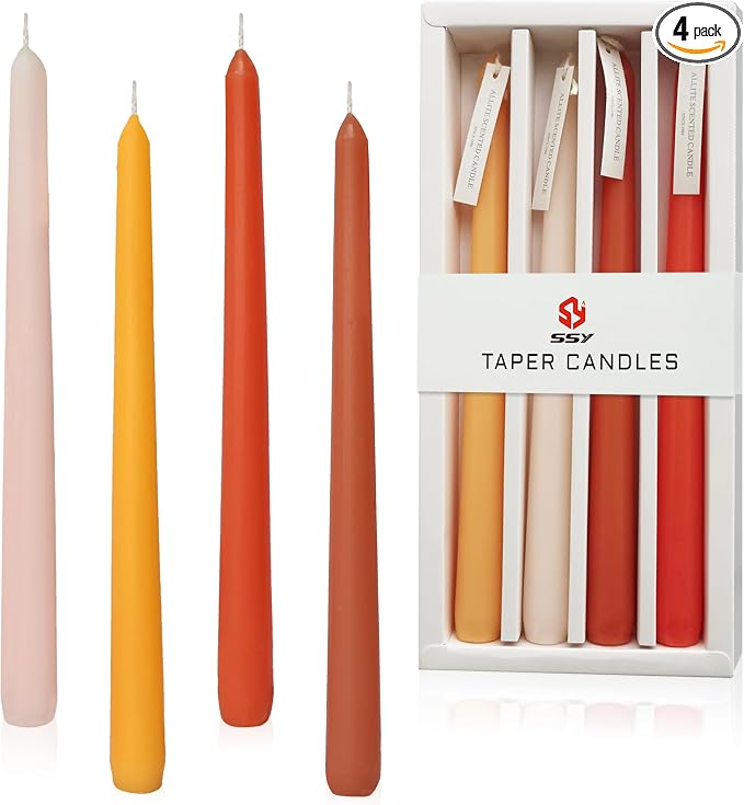 4 PCS Citrus Scented Taper Candles Gradient Orange Candlesticks Smokeless Candle Colorful Long Candles 10 inch for Christmas Wedding Festival Home Decor