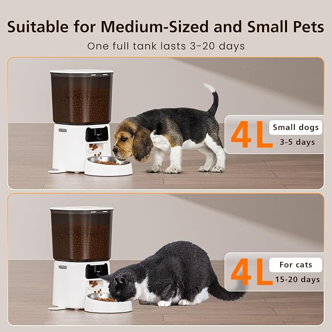 Automatic Cat Feeder with Camera, 4L WiFi Smart Pet Feeder with APP Control, 1080P HD Video, Night Vision,Voice Call, Motion Detection, Dual Power Supply, Stainless Steel Bowl,Supports 5GHz/2.4GHz