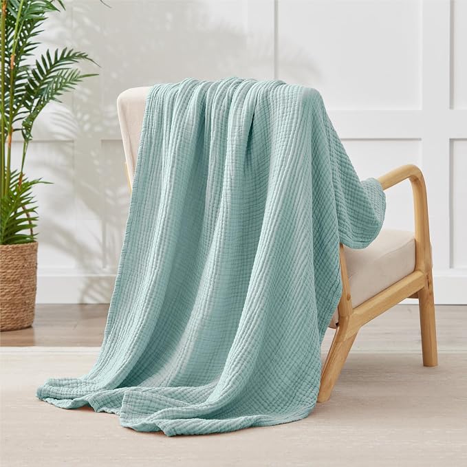 100% Cotton Muslin Blanket 40" x 40", Breathable and Lightweight Cotton Twin Blankets, Soft Cooling Summer Gauze Blanket for All Season, Mint