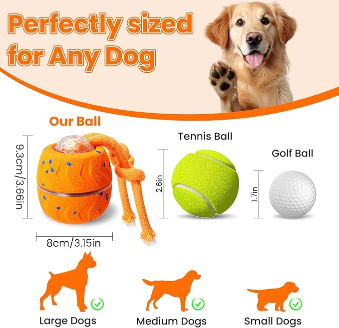 Interactive Dog Toy Ball, Automatic Bouncing Rotating, Realistic Dog Barking Sounds, E‑TPU, IP54, Rechargeable, Small/Medium/Large Dogs, Indoor/Outdoor（Light Orange）