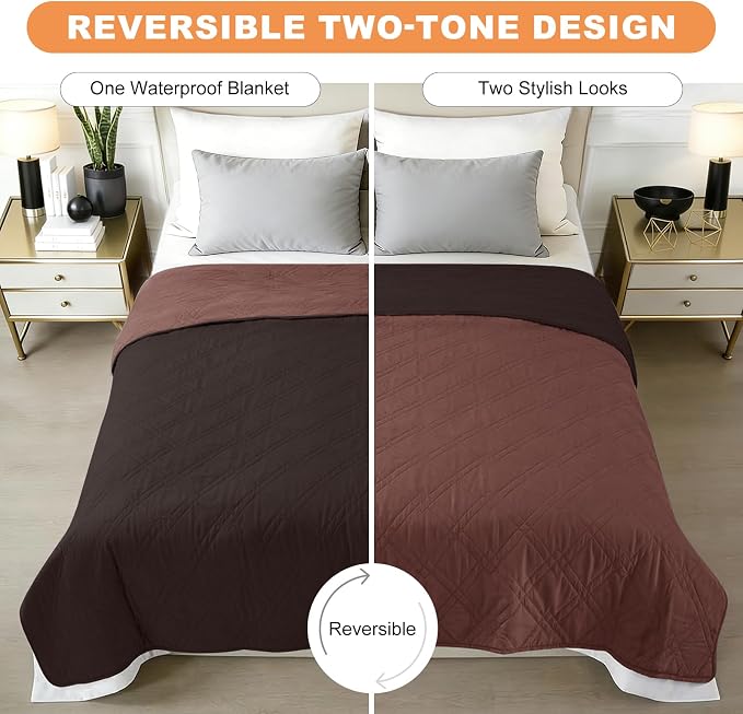 100% Waterproof Washable Dog Blanket，Chocolate+Coffee， 68"x82" | ,7-Layer Reversible Couch Covers for Dogs Met for Sofa Furniture Car Camping