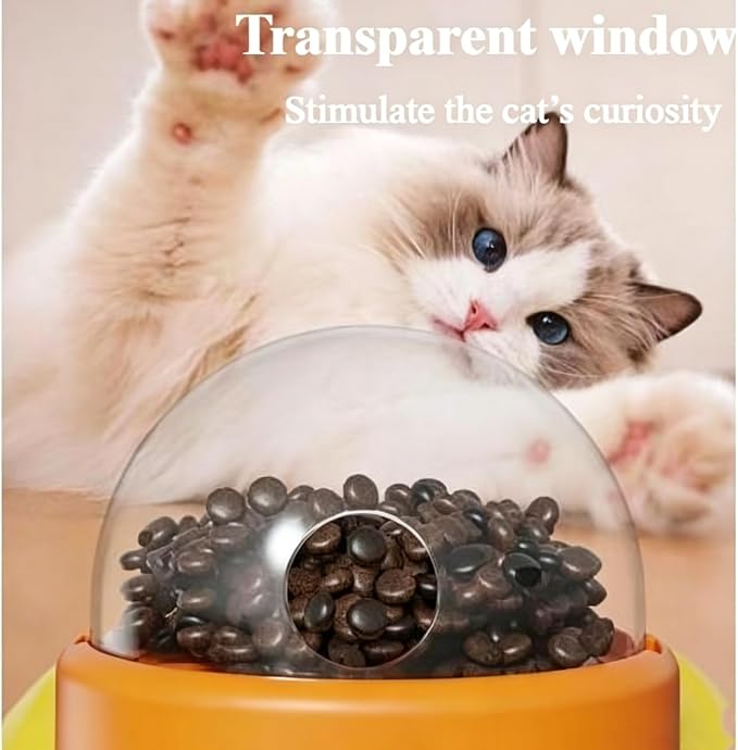 Fuzzibud Cat Toy Feeder,Interactive Cat Dog Feeder with 3 Lids, Press Type Treat Dispenser with Transparent Window,Slow Feeder for Kibble and Treats (White)