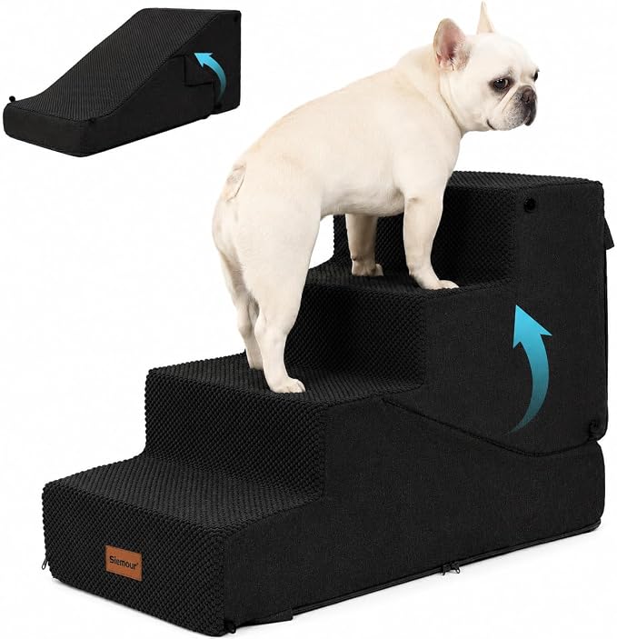 4-Step Dog Stair and Ramp for Small Dogs and Cats, Pet Steps for Bed with Non-Slip Bottom, Black
