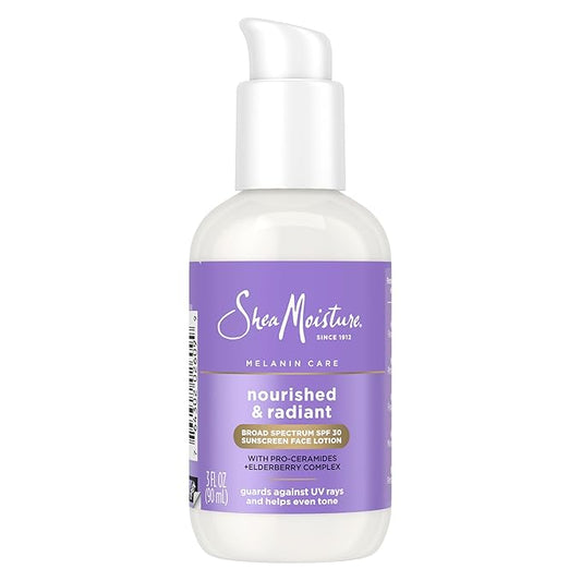 SheaMoisture Melanin Care Broad Spectrum SPF 30 Sunscreen Face Lotion Nourished & Radiant for Protection Against UV Rays & Even Tone, with Pro-Ceramides +Elderberry Complex, 3 oz