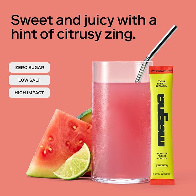MAGNA Electrolytes Powder Drink Mix for Hydration, Energy & Focus Support with Magnesium L Threonate, Sodium, Potassium, Vitamin D, B6 & B12, Sugar Free, Watermelon Lime Flavor, 14 Servings