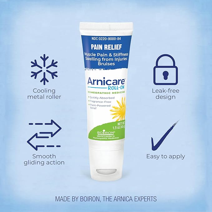 Boiron Arnicare Roll-On for Relief of Joint Pain, Muscle Pain, Muscle Soreness, and Swelling from Bruises or Injury - Cooling Metal Roller and Fragrance-Free - 3 oz (2 Pack of 1.5 oz)