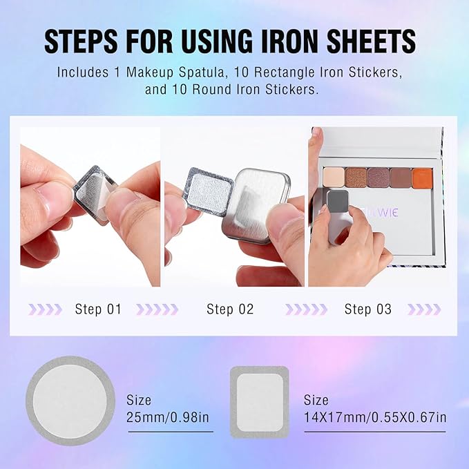 Empty Magnetic Makeup Palette with Mirror, Spatula, 20 Metal Stickers, Suitable for Eyeshadow Lipstick Blush Powder Highlighter and Contour, DIY Refillable, Holographic Stripes (Black, Medium)