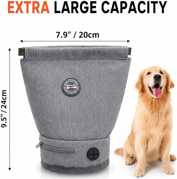 Dog Training Treat Pouch Kit with Clicker, Poop Bag Dispenser & 3 Bag Rolls, Portable Treat Training Pouch with Carabiner Clip, Gray