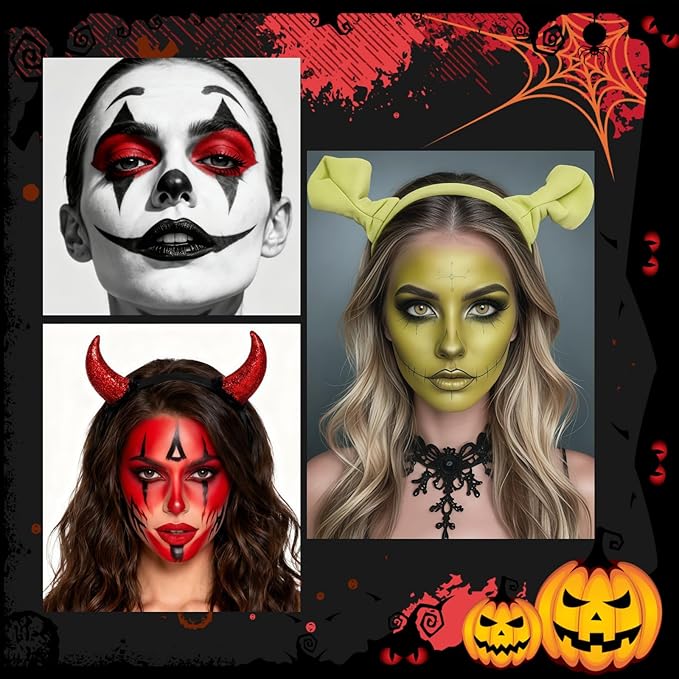 Halloween Makeup Kit for Witch, Complete SFX Costume Set with Green Face Paint, Witch Fake Nose, Water-Based Face Paint Set for Halloween Cosplay SFX Makeup, Costume Parties, Theater