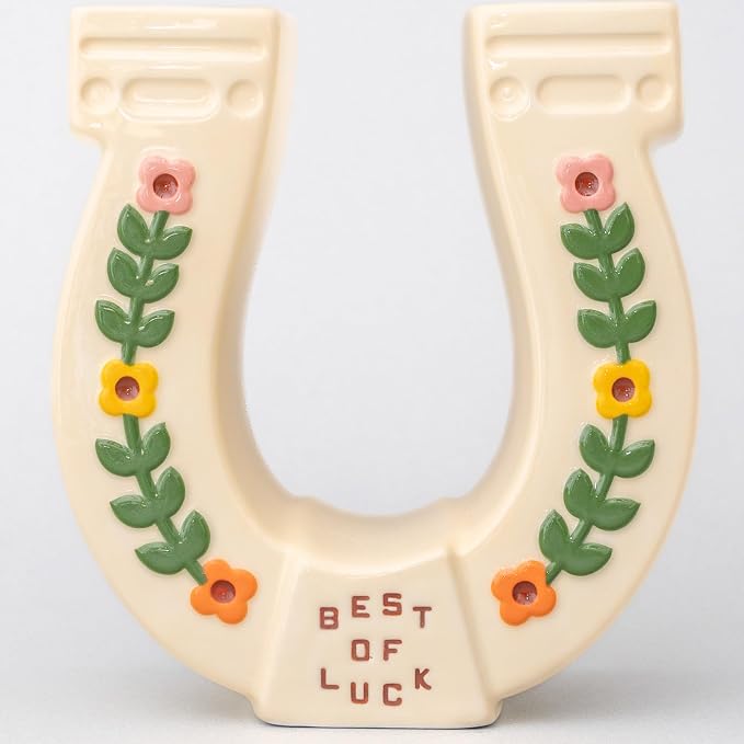 ban.do Novelty Ceramic Planter, Horseshoe | Decorative Flower Cowgirl Vase, Decorative Holder for Indoor Flowers, Cute Cowboy Western Decor, Unique Planter with Quote