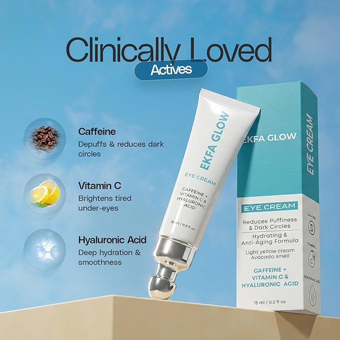 Caffeine Eye Cream for Dark Circles & Puffiness - Vitamin C & Hyaluronic Acid Under Eye Cream, Anti-Aging for Wrinkles, Hydrating & Brightening, 15ml