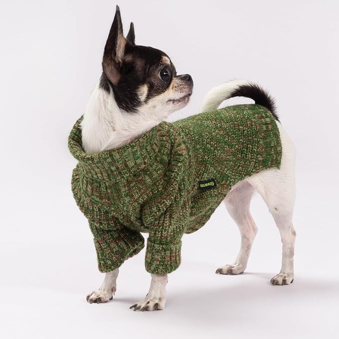 Fitwarm Knitted Turtleneck Dog Sweater, Thermal Dog Winter Clothes for Small Dogs Boy Girl, Holiday Pet Outfit, Heather Green, Large