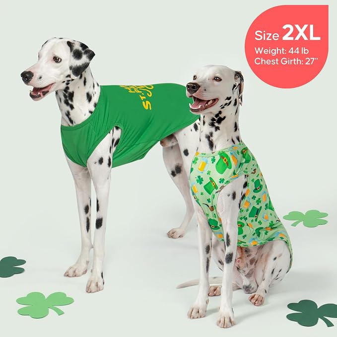 KYEESE 2Pack St. Patrick's Day Dog Shirt, Breathable Tank Top Sleeveless Dog T Shirts for Medium Large Dogs Boy Girl, Lightweight Dogs Clothes Pet Outfit for Holiday, Green, 2XL