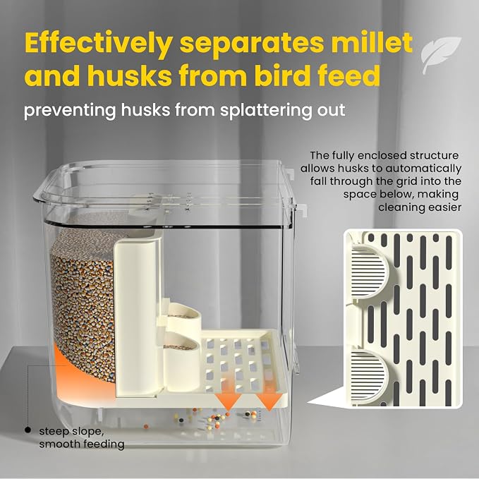 No Mess Automatic Bird Feeder for Cage,Parakeet Seed Catcher,Food Container | Preventing Birdseed Husk Spillage,Gravity-Fed Feeding,High-Capacity,Versatile Feeder or Bath,Top-Loading for Refilling