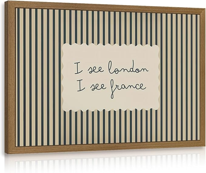 VziizV Vintage Postcard Wall Art, I See London I See France Quote Canvas Print, Minimalist Striped Typography Wall Decor, Cottagecore Farmhouse Poster Print for Bedroom Wood Framed 12x16 Inch