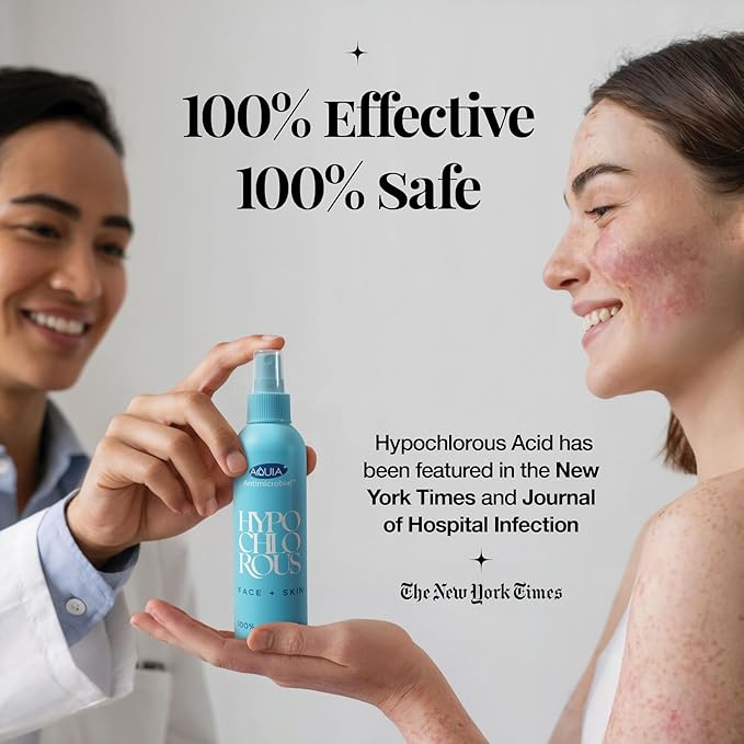 Aquia Hypochlorous Acid Spray for Face and Skin; Facial Cleanser | 4oz Face Mist Hypochlorous Acid Spray for Skin, Acne, Rash, Eczema, Wound Antimicrobial Facial Cleanser Acne Sprays; Smart Skincare