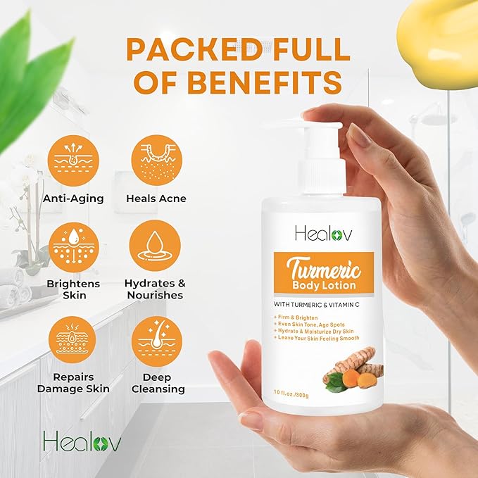 Herblov Turmeric Lotion for Dark Spots – Natural Skin Brightening Cream for Face & Body – Turmeric Face Cream to Cleanse Skin, Fight Acne, Even Tone, Clear Scars, Sun Damage, & Hyperpigmentation