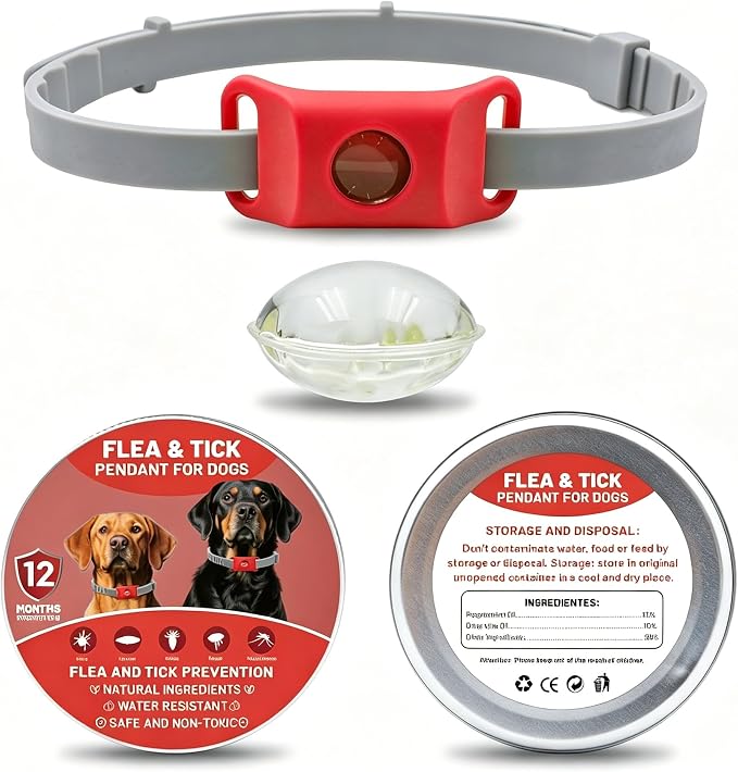 Natural Plant-Based Scent Pendant for Pets, Dog Collar Accessory with 2 Refillable Capsules, 60-Day Set, No Direct Contact with Skin, Waterproof, Compatible with AirTag (1pc-red)