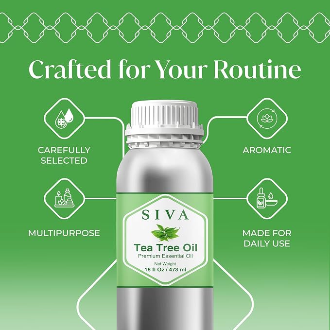 Siva Tea Tree Essential Oil 16 Fl Oz – for Diffuser, Skin & Hair Care – Ideal for Massage & DIY Blends