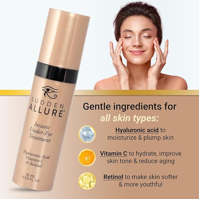 Sudden Allure Instant Under Eye Treatment Serum – Erase Under Eye Bags, Dark Circles, Wrinkles & Lift Sagging Eyes - Instantly Tighten & Firm - Reduce Eye Bags & Crows Feet | Made in USA (10 ml)