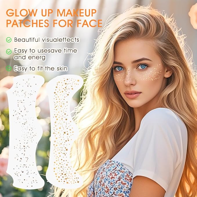 Face Glitter Freckles, Glow Up Makeup Patches for Face, 10pcs Gold Sparkle Freckles, Face Glitter Makeup Speckles, Glitter Makeup Accessories for Women, Faux Glitter Freckles Face Tattoo (Golden Dots)