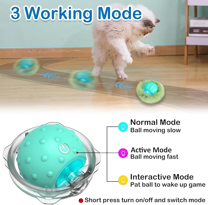 Waaiio Interactive Cat Toys for Indoor Cats,Automatic Moving Cat Ball in Pouch,Chirping Stimulation,Hide-n-Seek Chase Exercise Game,Motion Activate,Rechargeable Kitten Toys