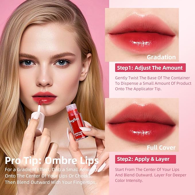 bayfree Liquid Cheek & Lip Stain, Korean Lip Tint with Moisturizing & Weightless, Non-Sticky, Long-Lasting, Kiss-proof, All Long-wearing, Vegan Makeup (Tomatoes Red)