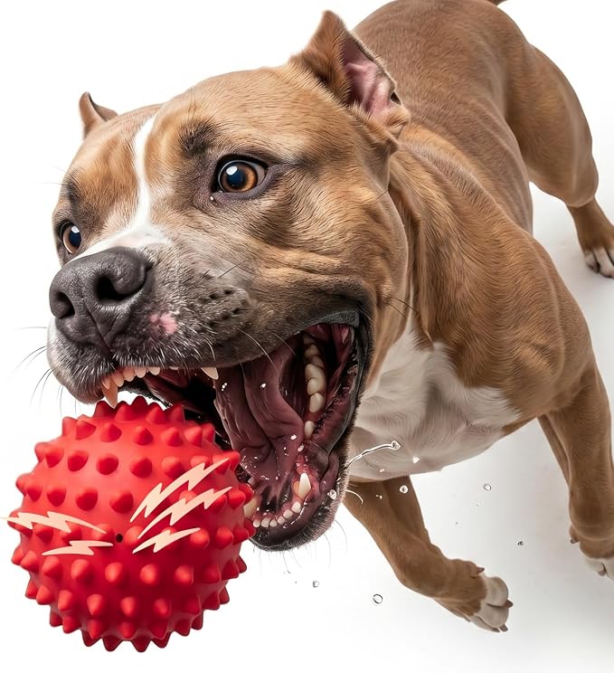 Beef-Flavored 3.5''Squeaky Dog Ball for 25-80lbs Aggressive Chewers
